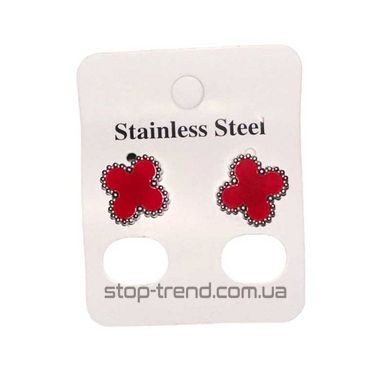 Сережки клевер Stainless Steel Красные